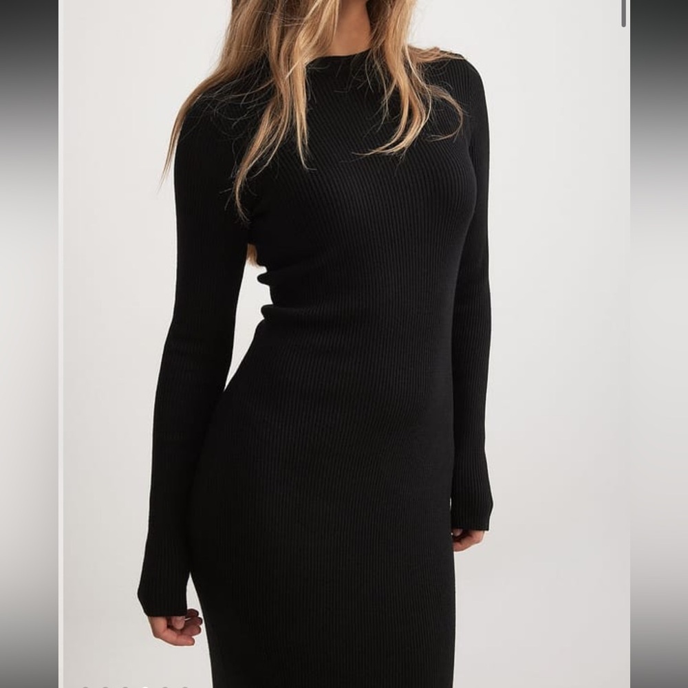 NA-KD Black Ribbed Long Sleeve Dress